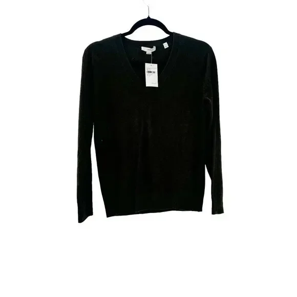 Vince Weekend Cashmere V-neck Dark Pine Pullover Sweater Long Sleeve XXS NWT